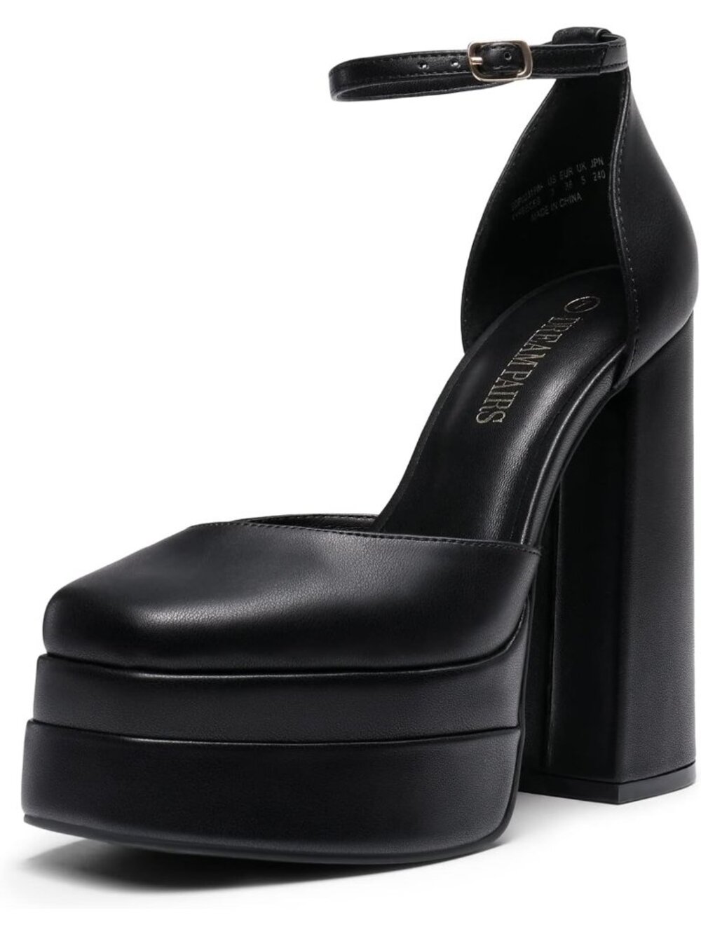 Dream Pairs Women's Black Square Closed Toe Ankle Strap High Platform Heels